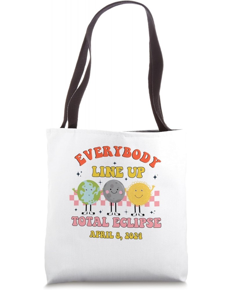 Retro Everybody Line Up Total Solar Eclipse 2024 Earth Moon Tote Bag $10.80 Totes