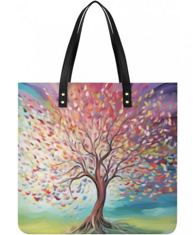 Tree of Life Rainbow Tree Handbag Large Capacity Top-Handle Bag Ladies Shoulder Totes $15.19 Totes