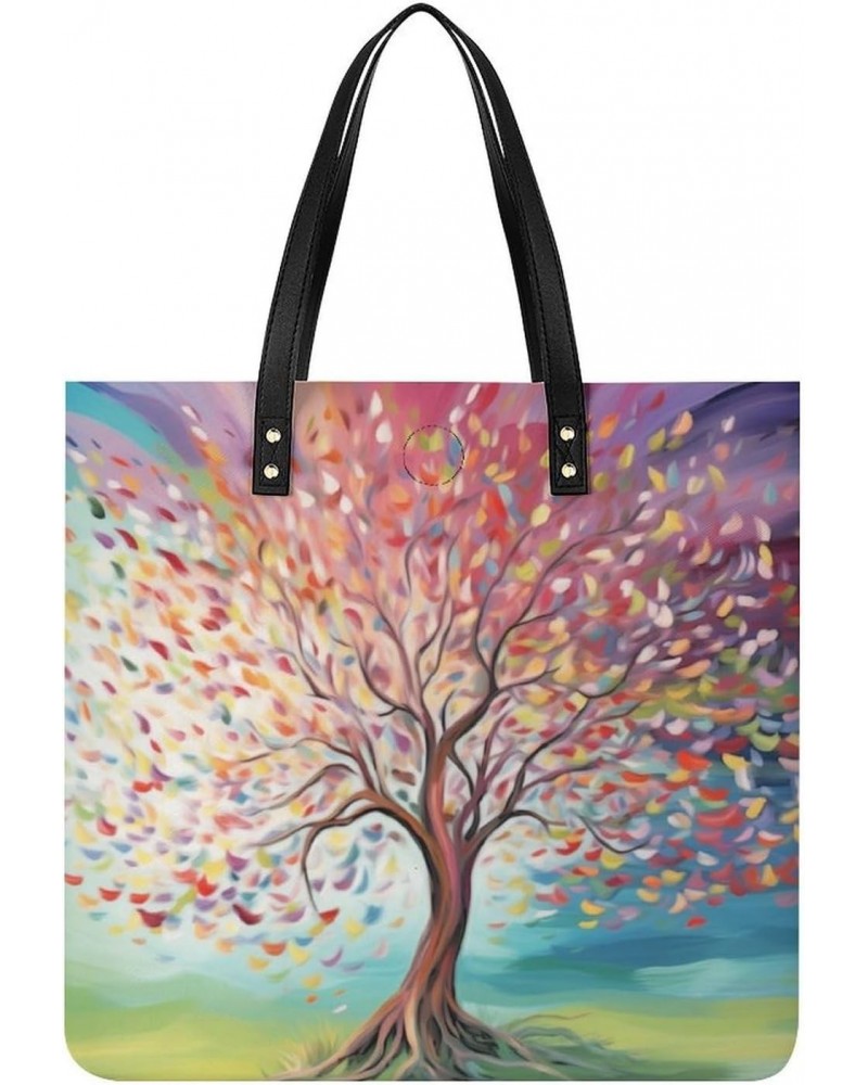 Tree of Life Rainbow Tree Handbag Large Capacity Top-Handle Bag Ladies Shoulder Totes $15.19 Totes