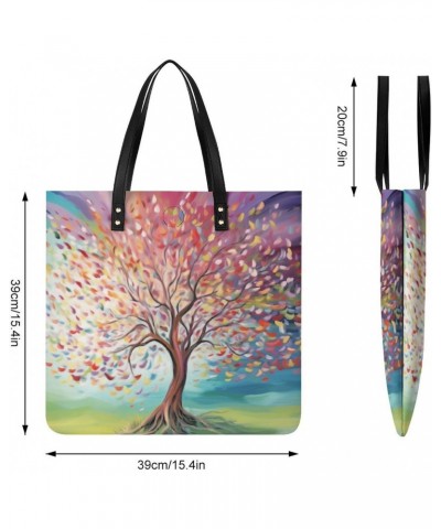 Tree of Life Rainbow Tree Handbag Large Capacity Top-Handle Bag Ladies Shoulder Totes $15.19 Totes