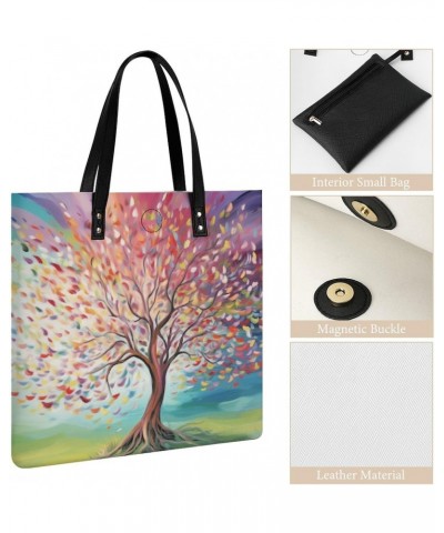 Tree of Life Rainbow Tree Handbag Large Capacity Top-Handle Bag Ladies Shoulder Totes $15.19 Totes