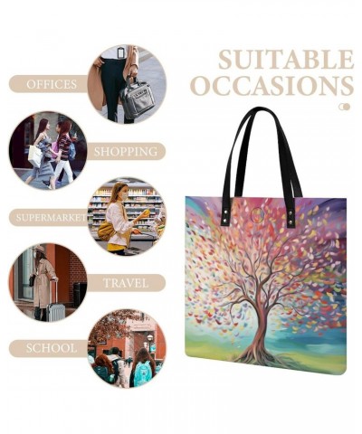 Tree of Life Rainbow Tree Handbag Large Capacity Top-Handle Bag Ladies Shoulder Totes $15.19 Totes