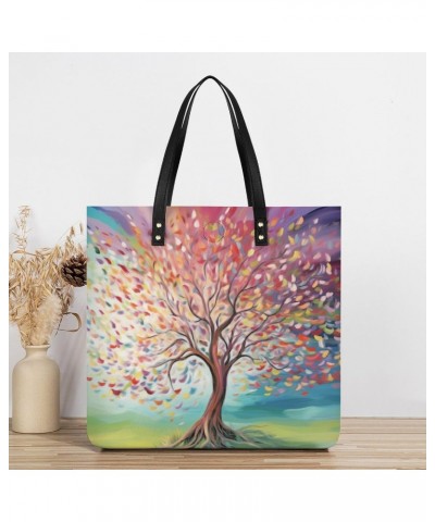 Tree of Life Rainbow Tree Handbag Large Capacity Top-Handle Bag Ladies Shoulder Totes $15.19 Totes