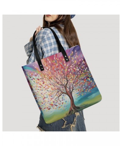 Tree of Life Rainbow Tree Handbag Large Capacity Top-Handle Bag Ladies Shoulder Totes $15.19 Totes