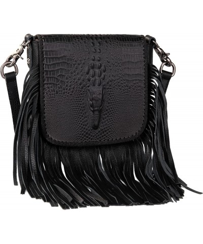 Western Crossbody Bags for Women Cowgirl Small Tooled Fringe Leather Purse B1-3d Embossed Crocodile-black $20.25 Crossbody Bags