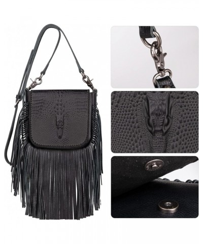 Western Crossbody Bags for Women Cowgirl Small Tooled Fringe Leather Purse B1-3d Embossed Crocodile-black $20.25 Crossbody Bags