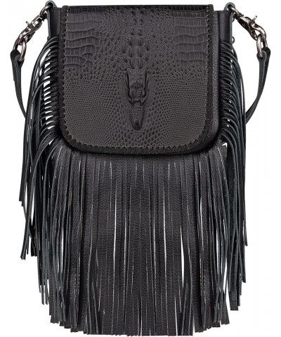 Western Crossbody Bags for Women Cowgirl Small Tooled Fringe Leather Purse B1-3d Embossed Crocodile-black $20.25 Crossbody Bags