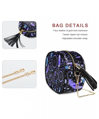 Small Crossbody Bag Purple Dream Catcher Feathers Womens Shoulder Chain Bag PU Leather Small Purse With Tassel $10.56 Shoulde...