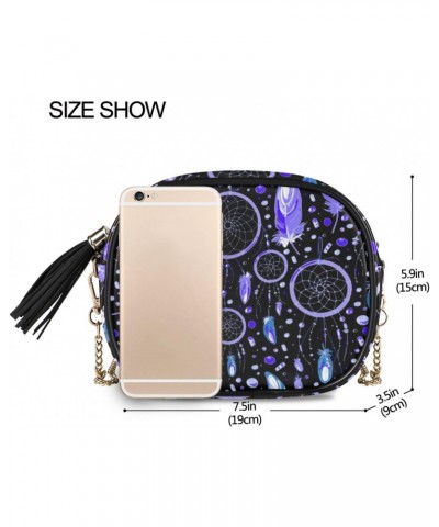 Small Crossbody Bag Purple Dream Catcher Feathers Womens Shoulder Chain Bag PU Leather Small Purse With Tassel $10.56 Shoulde...