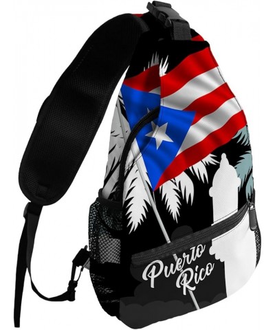 Sling Bag Crossbody Bag for Women Men Puerto Rico Flag Frog Waterproof Hiking Backpack Lightweight Chest Shoulder Bag Daypack...