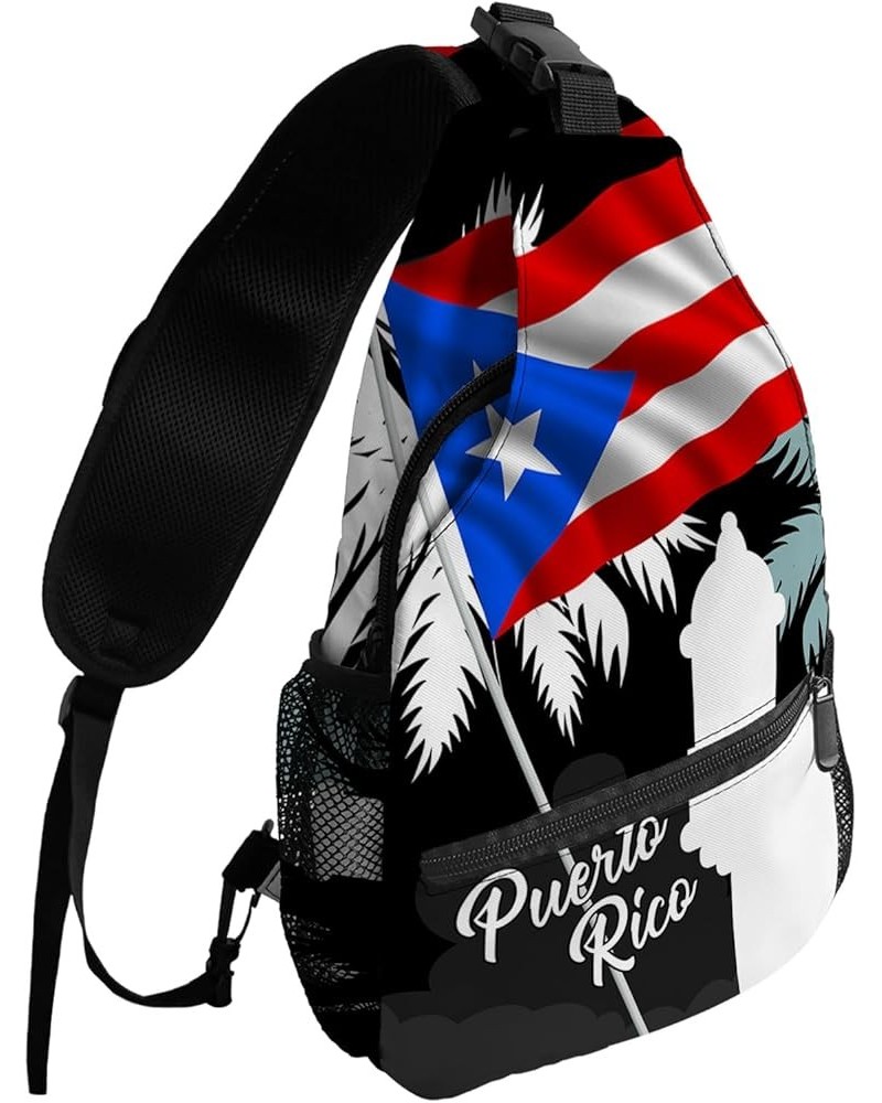 Sling Bag Crossbody Bag for Women Men Puerto Rico Flag Frog Waterproof Hiking Backpack Lightweight Chest Shoulder Bag Daypack...