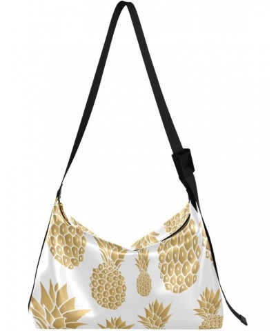 Gold Pineapples Crossbody Bag Hobo Handbag Purse Fashion PU Leather Shoulder Bags for Women $20.39 Hobo Bags