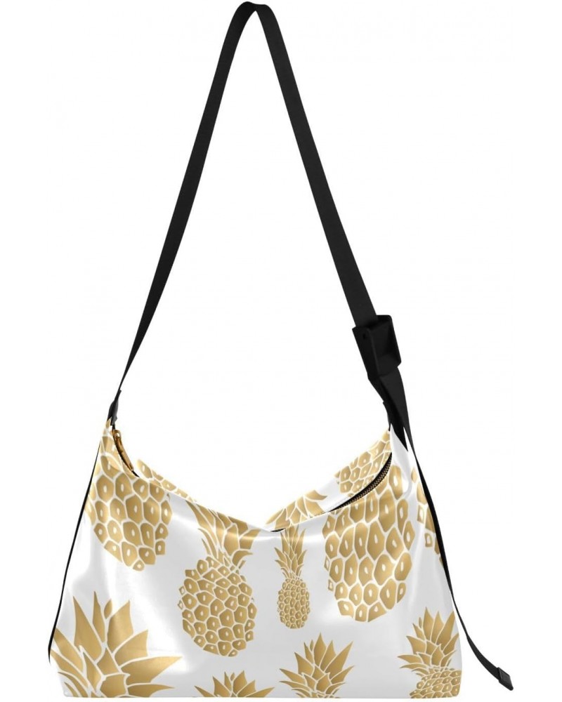 Gold Pineapples Crossbody Bag Hobo Handbag Purse Fashion PU Leather Shoulder Bags for Women $20.39 Hobo Bags