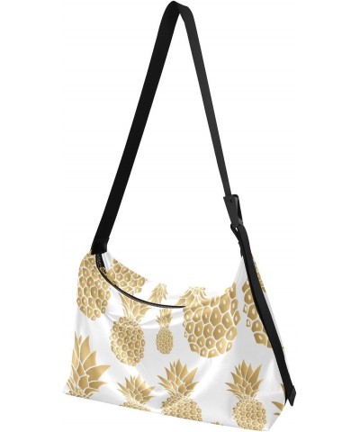 Gold Pineapples Crossbody Bag Hobo Handbag Purse Fashion PU Leather Shoulder Bags for Women $20.39 Hobo Bags