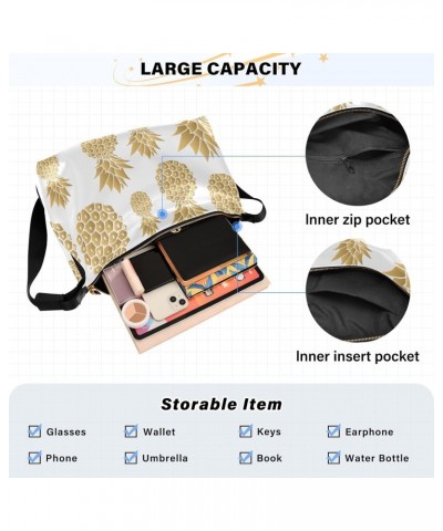 Gold Pineapples Crossbody Bag Hobo Handbag Purse Fashion PU Leather Shoulder Bags for Women $20.39 Hobo Bags