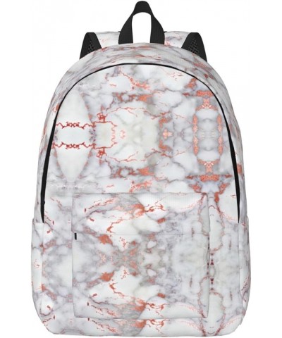 White Marble Rose Gold Print Canvas Backpack Style Outdoor Travel Bag Casual Daypack Cloth Zippered Rucksack Black Small $18....