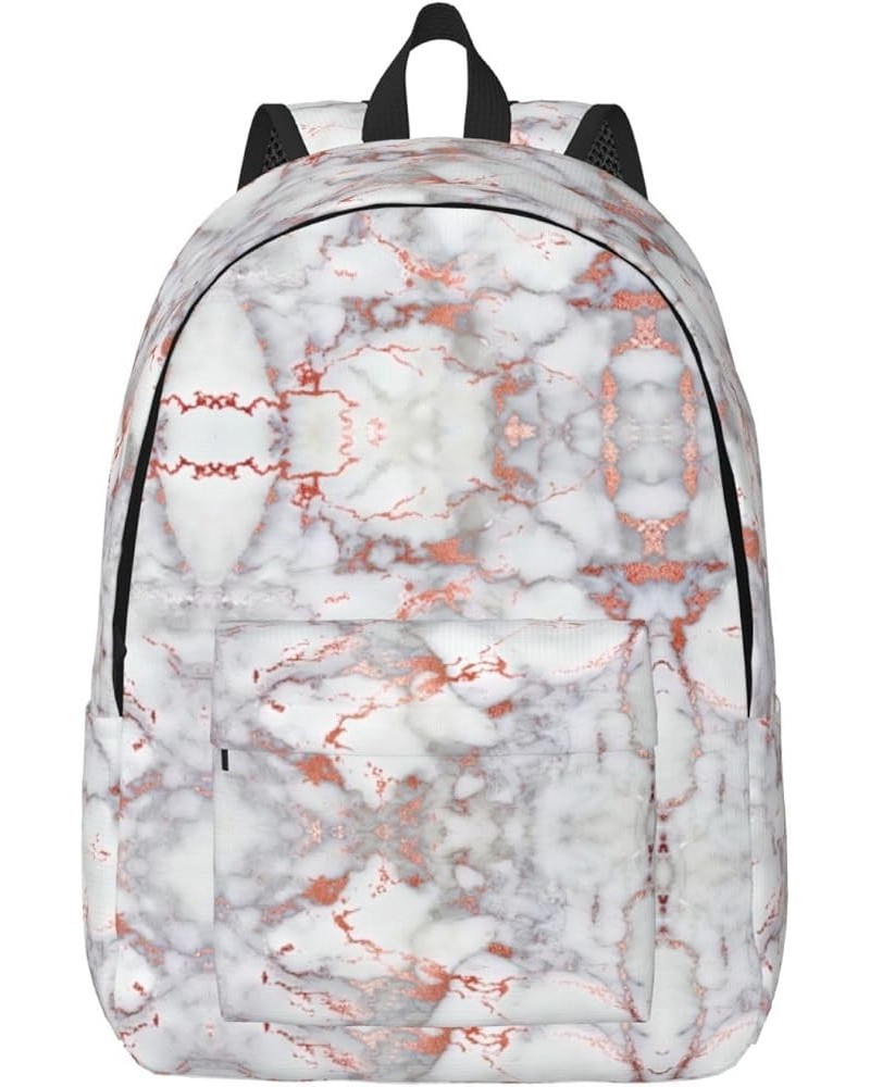 White Marble Rose Gold Print Canvas Backpack Style Outdoor Travel Bag Casual Daypack Cloth Zippered Rucksack Black Small $18....