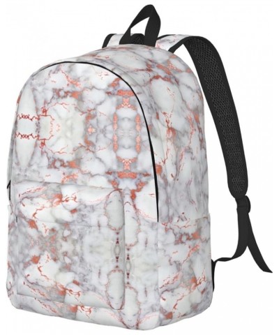 White Marble Rose Gold Print Canvas Backpack Style Outdoor Travel Bag Casual Daypack Cloth Zippered Rucksack Black Small $18....