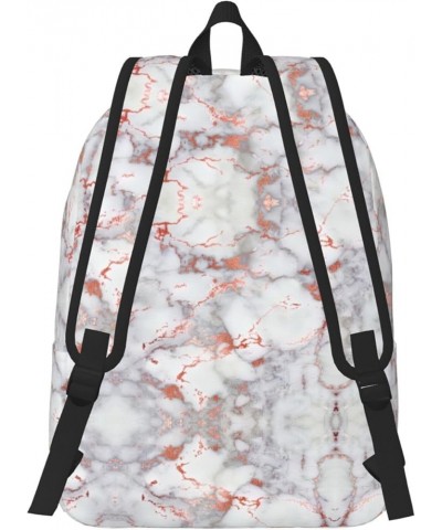 White Marble Rose Gold Print Canvas Backpack Style Outdoor Travel Bag Casual Daypack Cloth Zippered Rucksack Black Small $18....