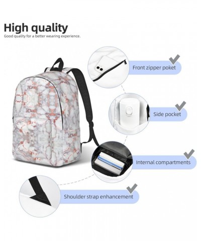 White Marble Rose Gold Print Canvas Backpack Style Outdoor Travel Bag Casual Daypack Cloth Zippered Rucksack Black Small $18....