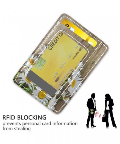 Daisy Flowers on Wooden Slim Minimalist Wallet Rfid Blocking Card Wallets PU Leather Front Pocket Wallets $10.25 Wallets