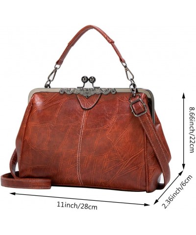 Women Retro Kiss Lock Handbag Purse Oil Wax PU Small Tote Satchels Shoulder Crossbody Bag Black Brown $26.54 Totes