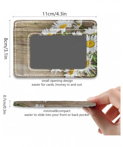 Daisy Flowers on Wooden Slim Minimalist Wallet Rfid Blocking Card Wallets PU Leather Front Pocket Wallets $10.25 Wallets