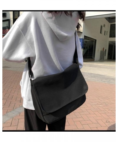 Large Canvas Women's Crossbody Bag Female Handbag Big Cotton Cloth Solid Color Shoulder Satchel Bag Black $21.01 Satchels