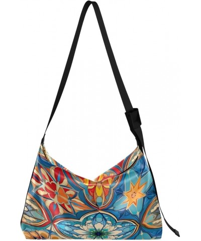 Colorful Geometric Ornament with Stylized Vegan Crossbody Bag, Cross Body Shoulder Bag, Woman Large Cross Body Bag Colorful G...