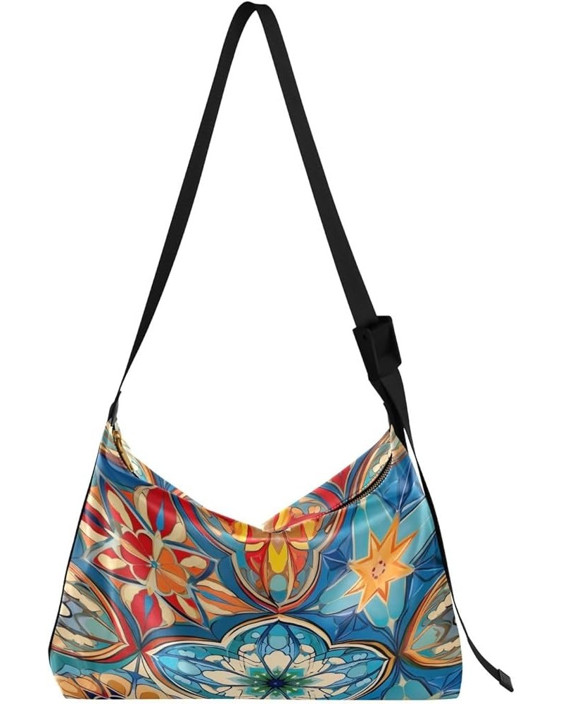 Colorful Geometric Ornament with Stylized Vegan Crossbody Bag, Cross Body Shoulder Bag, Woman Large Cross Body Bag Colorful G...