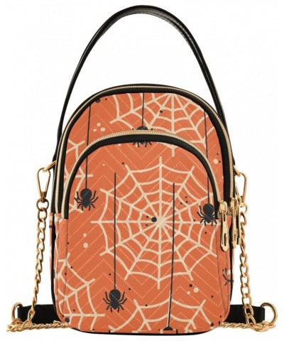 Orange Halloween Spider Web Crossbody Bags for Women Chain Crossbody Flight Bag Cell Phone Purse with Chain Strap for Travel ...