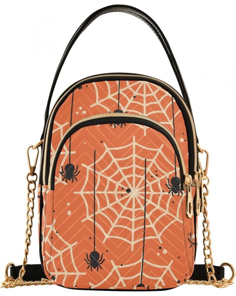 Orange Halloween Spider Web Crossbody Bags for Women Chain Crossbody Flight Bag Cell Phone Purse with Chain Strap for Travel ...