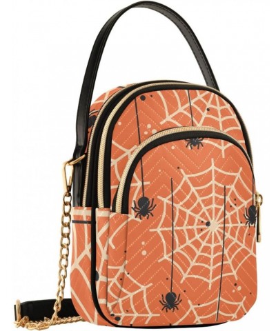 Orange Halloween Spider Web Crossbody Bags for Women Chain Crossbody Flight Bag Cell Phone Purse with Chain Strap for Travel ...