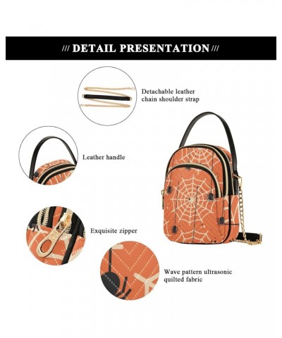 Orange Halloween Spider Web Crossbody Bags for Women Chain Crossbody Flight Bag Cell Phone Purse with Chain Strap for Travel ...