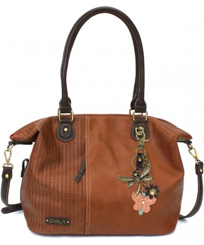 Laser Cut Crossbody Shoulder bag Tote Bag Faux Leather Brown Metal Dragonfly With Oange Butterfly $31.51 Totes