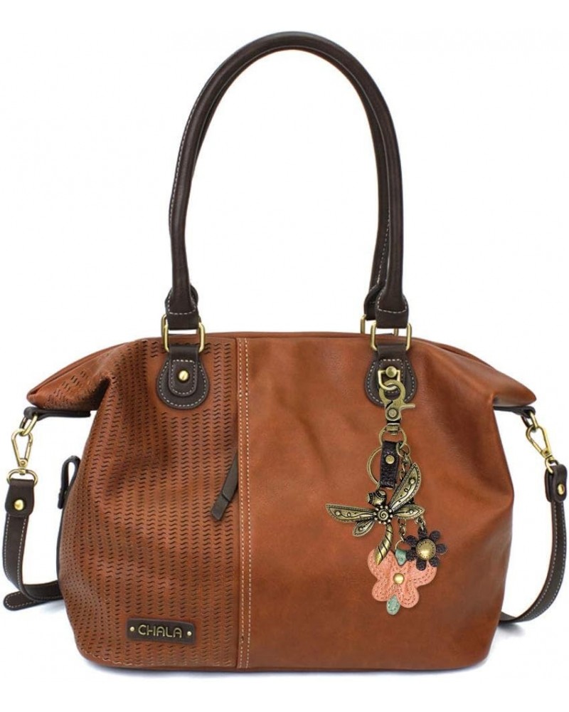 Laser Cut Crossbody Shoulder bag Tote Bag Faux Leather Brown Metal Dragonfly With Oange Butterfly $31.51 Totes