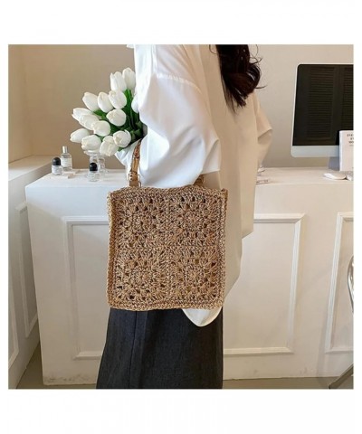 Summer Beach Straw Bag Women's Shoulder Crossbody Bags Handmade Weave Drawstring Female Handbag Purse Brown $13.00 Shoulder Bags