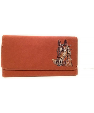 Embroidered Soft Genuine Leather Ladies Trifold Clutch Wallet Tan Horse Head $8.63 Clutches