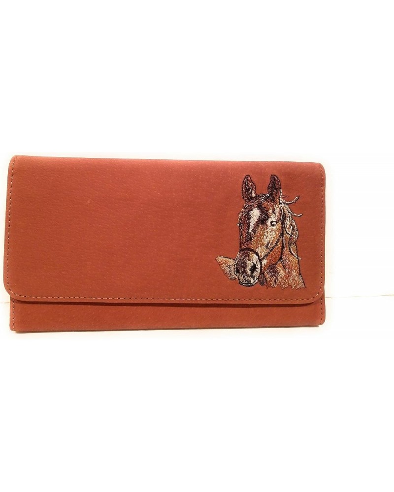 Embroidered Soft Genuine Leather Ladies Trifold Clutch Wallet Tan Horse Head $8.63 Clutches