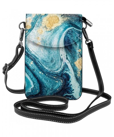 Small Crossbody Phone Bags for Women Leather Cell Phone Purse Lightweight Cell Phone Wallet Blue Marble1 $13.23 Crossbody Bags