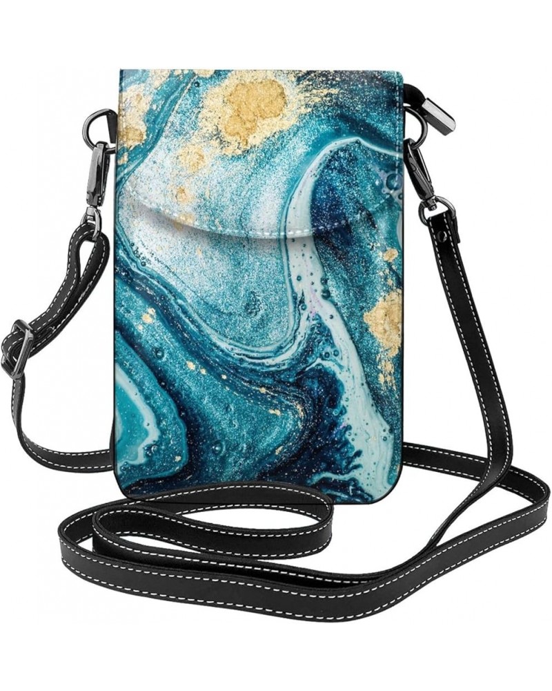 Small Crossbody Phone Bags for Women Leather Cell Phone Purse Lightweight Cell Phone Wallet Blue Marble1 $13.23 Crossbody Bags