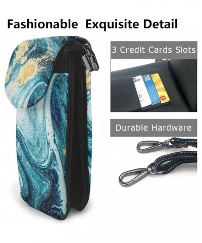 Small Crossbody Phone Bags for Women Leather Cell Phone Purse Lightweight Cell Phone Wallet Blue Marble1 $13.23 Crossbody Bags