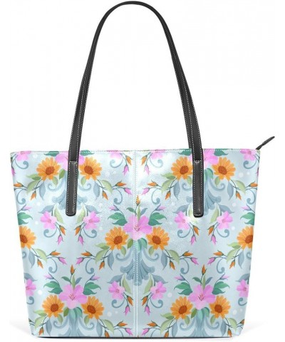 Handbags for Women Tote Bags with 11.08"(L) x 3.54"(W) x 11.02"(W) - Blue Flowers Flowers Seamless $18.48 Totes