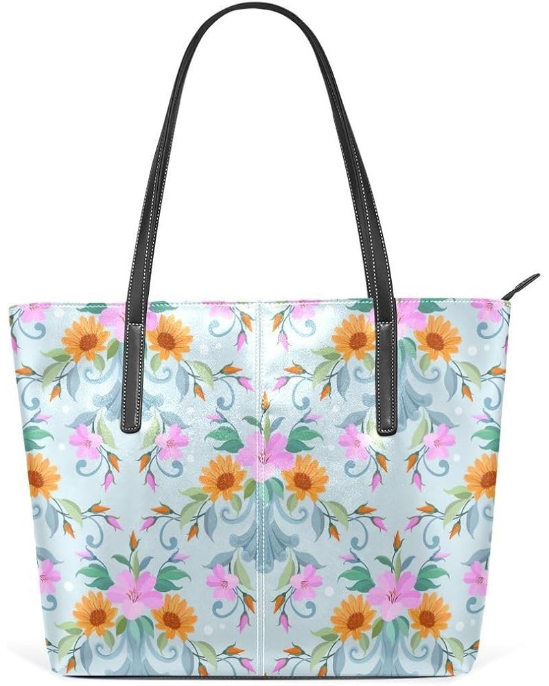 Handbags for Women Tote Bags with 11.08"(L) x 3.54"(W) x 11.02"(W) - Blue Flowers Flowers Seamless $18.48 Totes