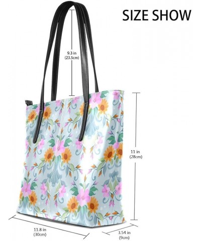 Handbags for Women Tote Bags with 11.08"(L) x 3.54"(W) x 11.02"(W) - Blue Flowers Flowers Seamless $18.48 Totes