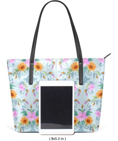 Handbags for Women Tote Bags with 11.08"(L) x 3.54"(W) x 11.02"(W) - Blue Flowers Flowers Seamless $18.48 Totes