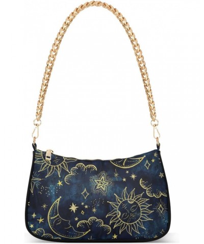 Starry Sun Shoulder Bag for Women Fabric Crescent Handbag with Zipper Chain Clutch Purses for Teen Girls Travel Party Concert...