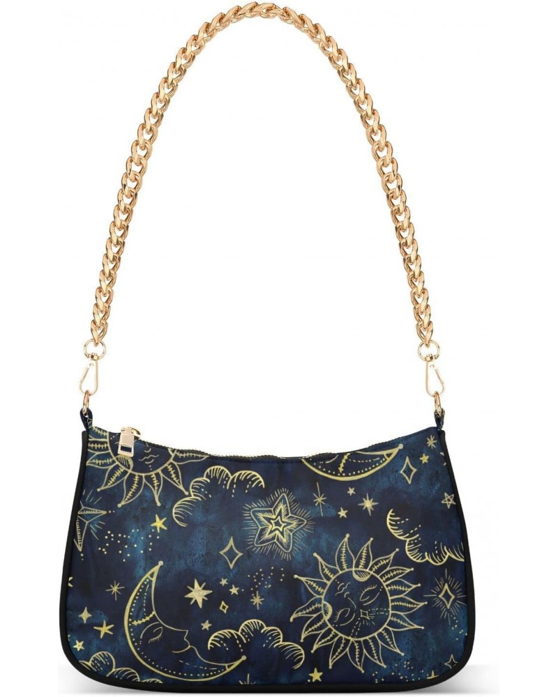 Starry Sun Shoulder Bag for Women Fabric Crescent Handbag with Zipper Chain Clutch Purses for Teen Girls Travel Party Concert...