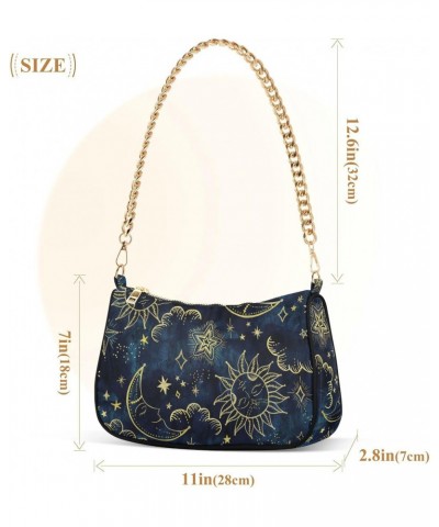 Starry Sun Shoulder Bag for Women Fabric Crescent Handbag with Zipper Chain Clutch Purses for Teen Girls Travel Party Concert...