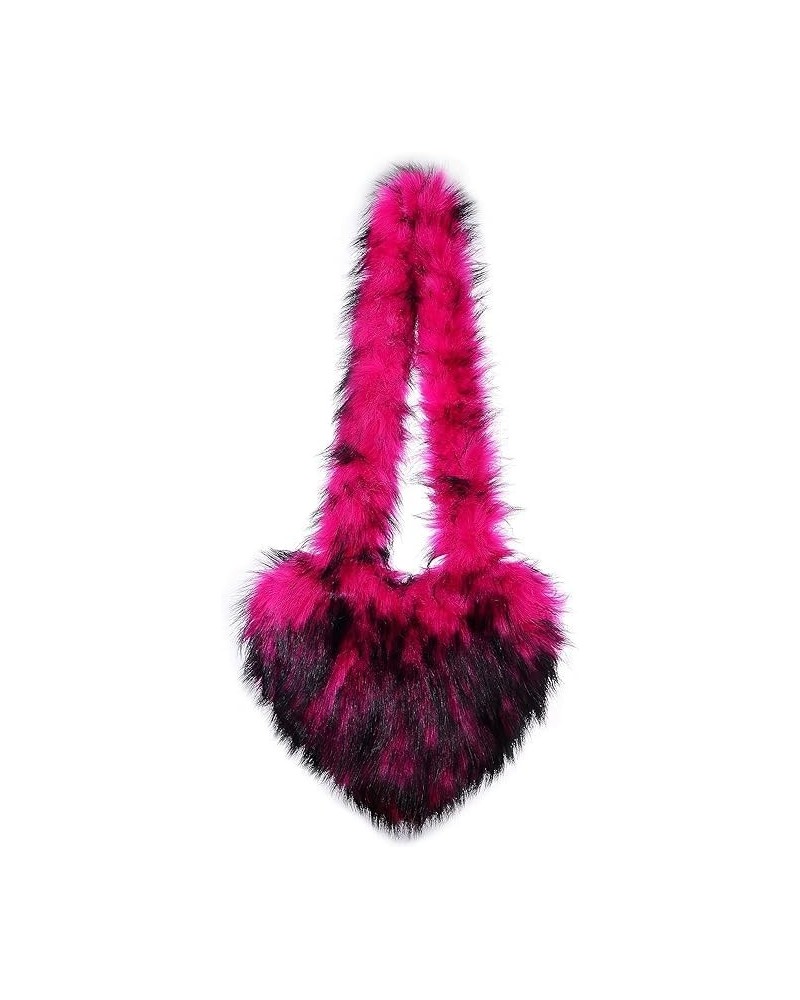 Furry Heart Shaped Crossbody Bag for Women - Plush Y2K Handbag with Soft Shoulder Strap Large Rose Pink $21.12 Shoulder Bags